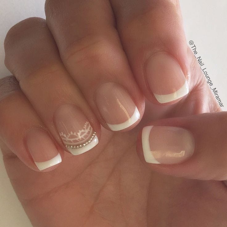 French Manicure with Flower Accent Finger