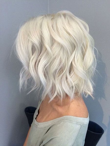 Loosely Curled White Blonde Bob