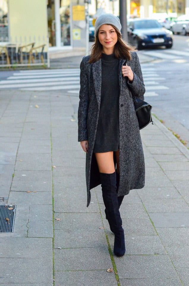 Knee-Length Coat with Over-Knee Boots