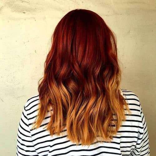 Bright Red to Blonde Locks with Curled Ends for medium length hair