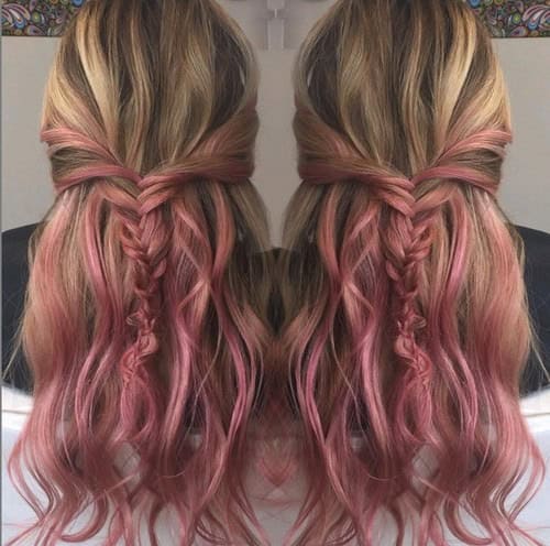 Chic Warm Blonde to Dusty Pink Ombre Hair with Twist