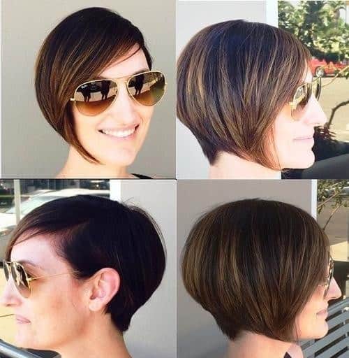 Sweeping Brown Bob with Highlights – Graduated Bob Hairstyle for fine hair